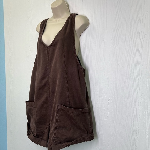 Free People - High Roller Slouchy Relaxed Adjustable Straps Overall Shorts SZ LG - Picture 7 of 12